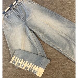 Anthropologie Pilcro High Rise Wide Leg Culotte Crop Bleach Hem Denim Jeans 29